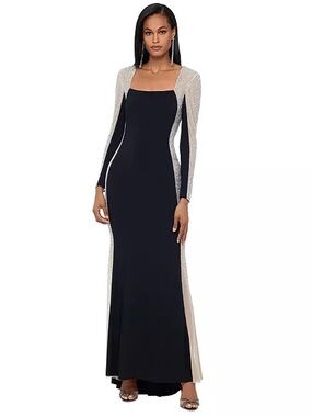NWT XSCAPE black embellished color block dress
